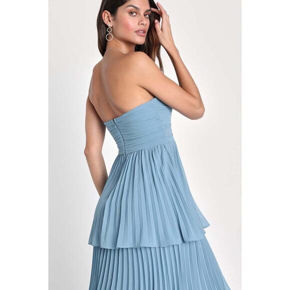 NWOT Lulus Seriously Sensational Light Blue Strapless Tiered Maxi Dress Size L - Picture 3 of 9